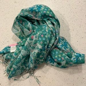 Lily Pulitzer Sea Island scarf wrap nautical beach palm trees turtle aqua preppy